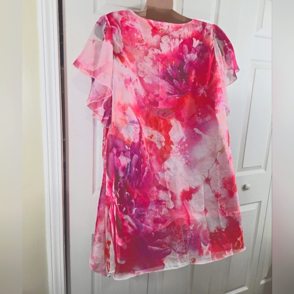 One World Live And Let Live Embellished Layered Pink Floral Blouse Pre-Owned - Picture 8 of 12